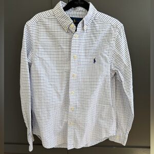 Ralph Lauren |  White and Blue Checkered Button Down Cotton Shirt | 14